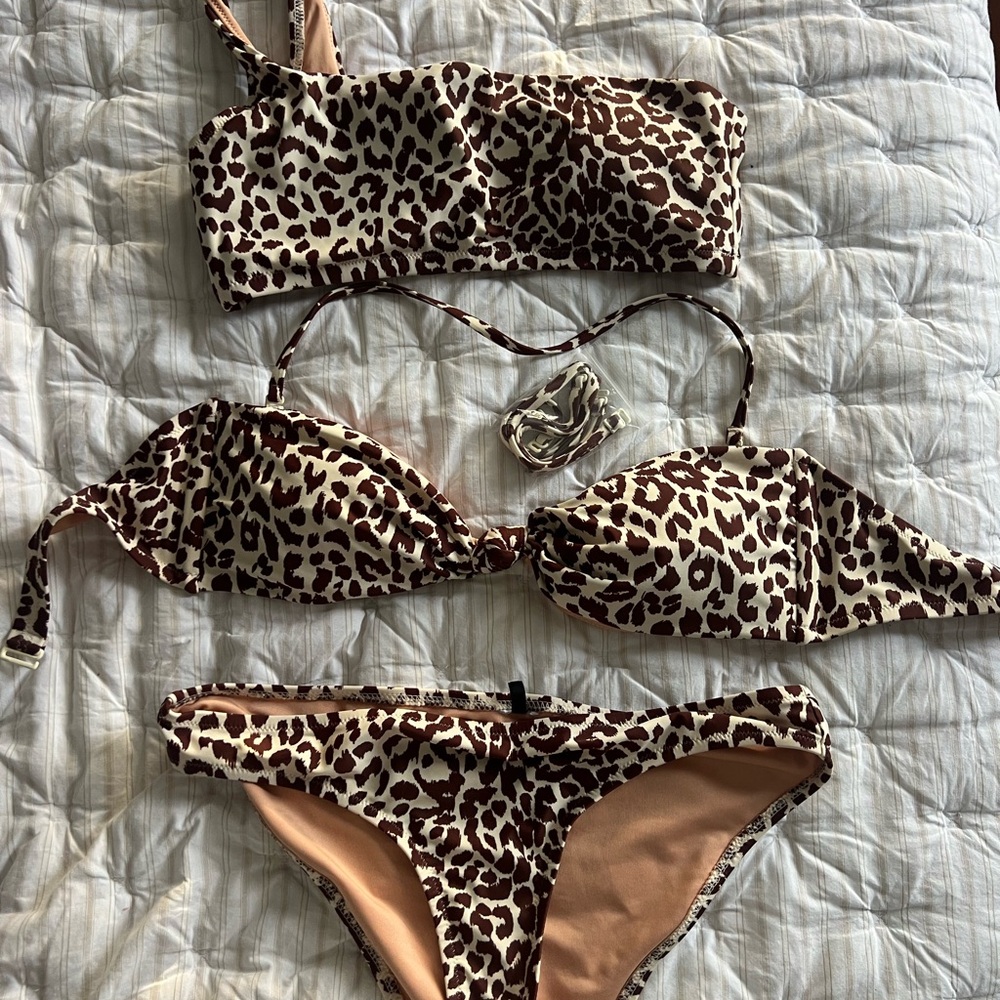 J. Crew Brown and Cream Leopard Bikini Set